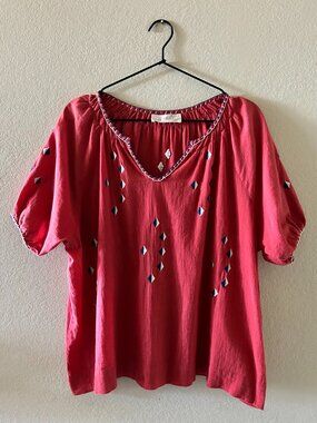THE GREAT. The Hacienda Embroidered Top Medium 100% Cotton Natural Fibers